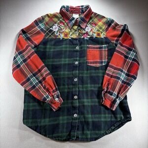 90s Flannel Shirt Embroidered Floral Western Patchwork Plaid Cottagecore Blair